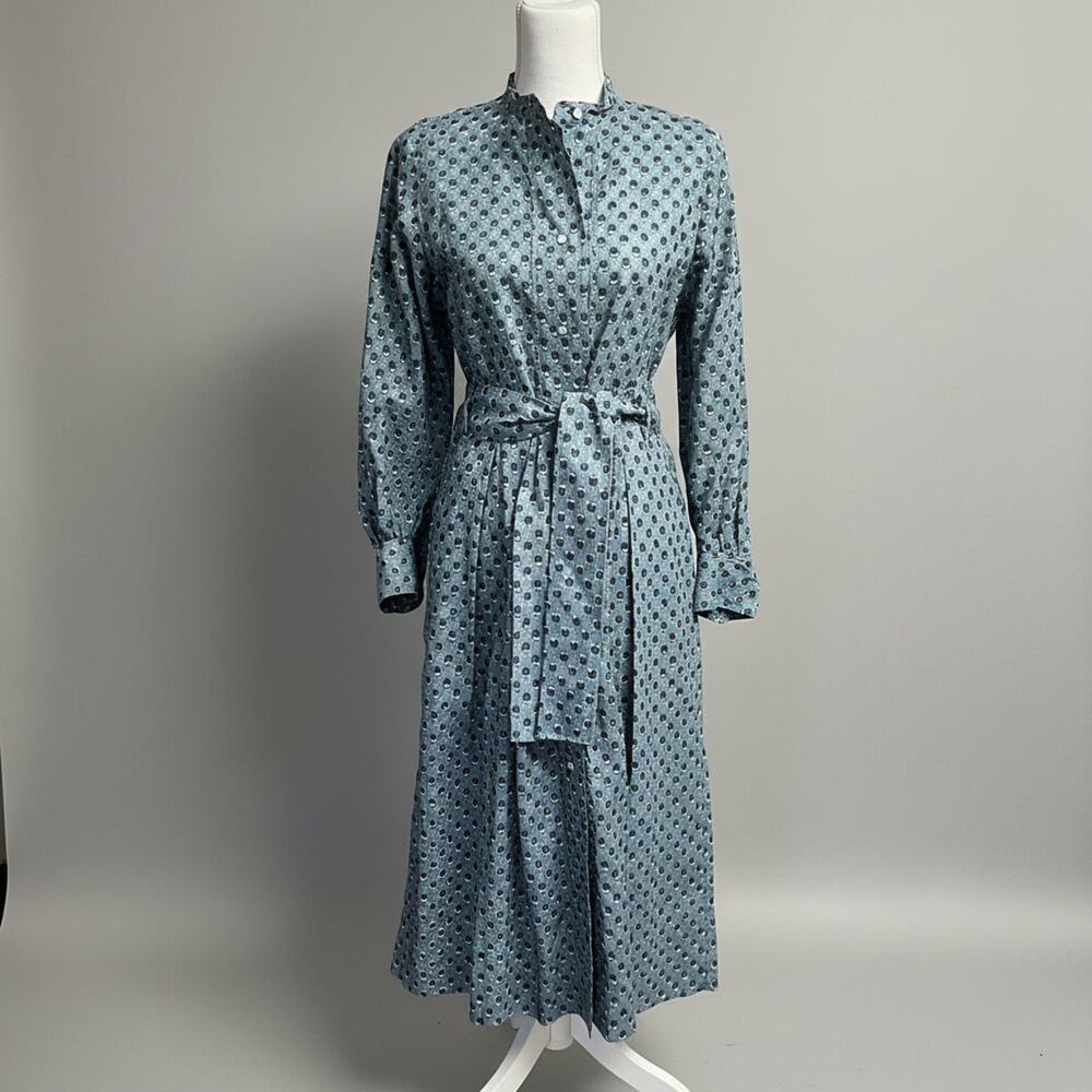 Thierry Colson blue gray floral Yvonne Midi linen dress, size XS, NEW WITH TAGS!